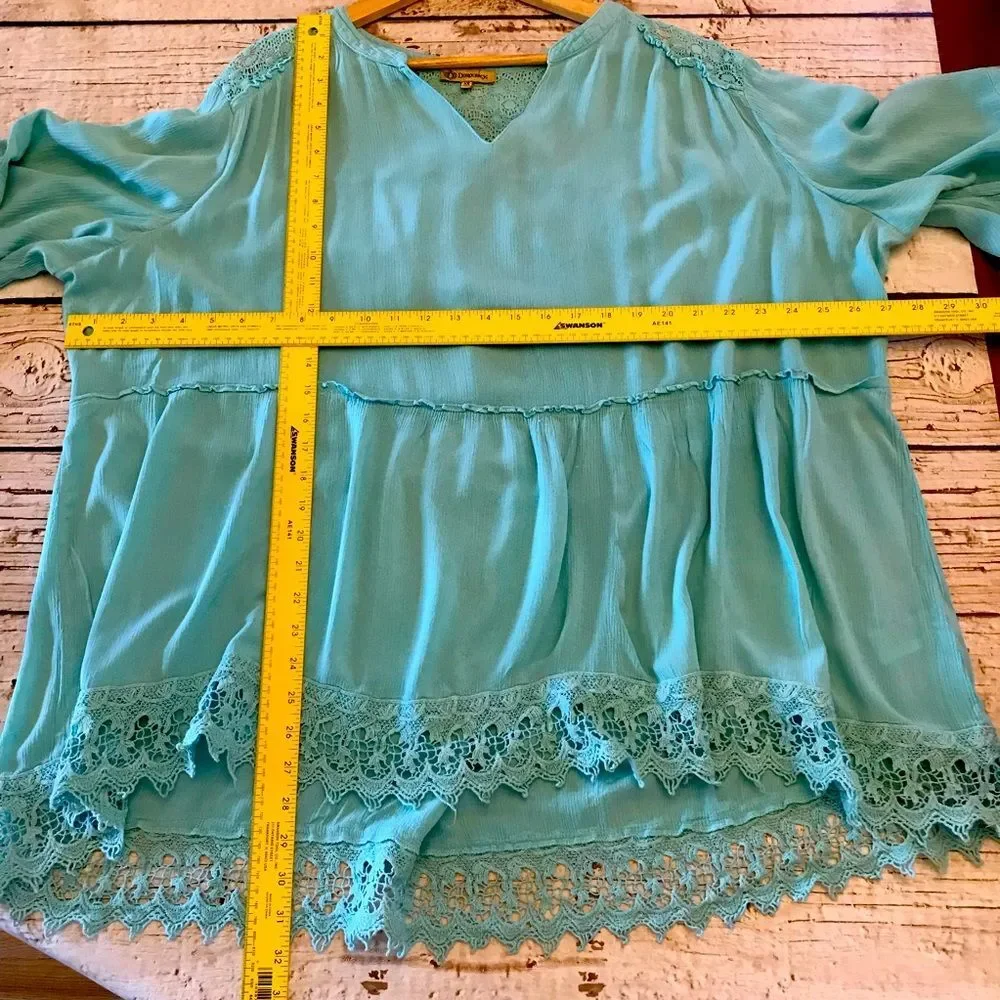 Democracy Womens Tunic Blouse Teal Top Lace 3/4 Sleeve Size 3X - Picture 11 of 16